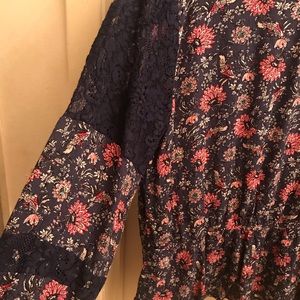 Knox Rose Midnight Blue Floral Peasant Top